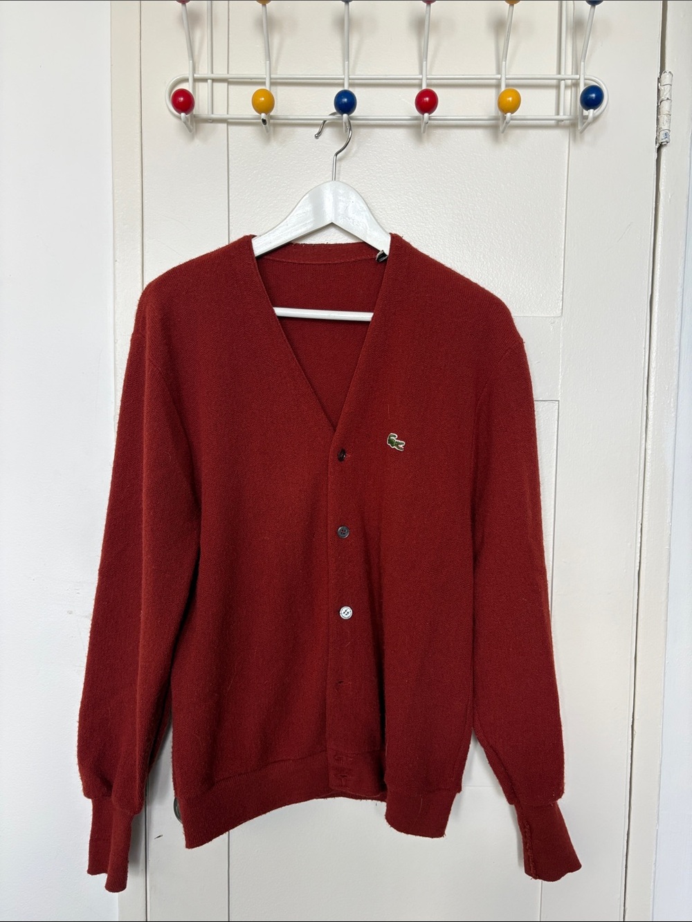 Lacoste Men's Brick Red V-Neck Cardigan